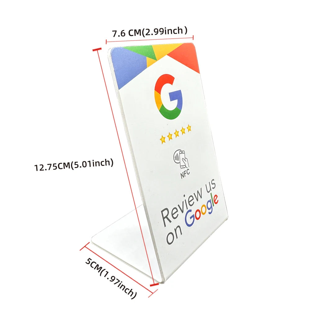 Transform Your Business with NFC 215 Programmable Google Review Acrylic Stickers - Waterproof & Stylish NFC Stand for Customer Feedback