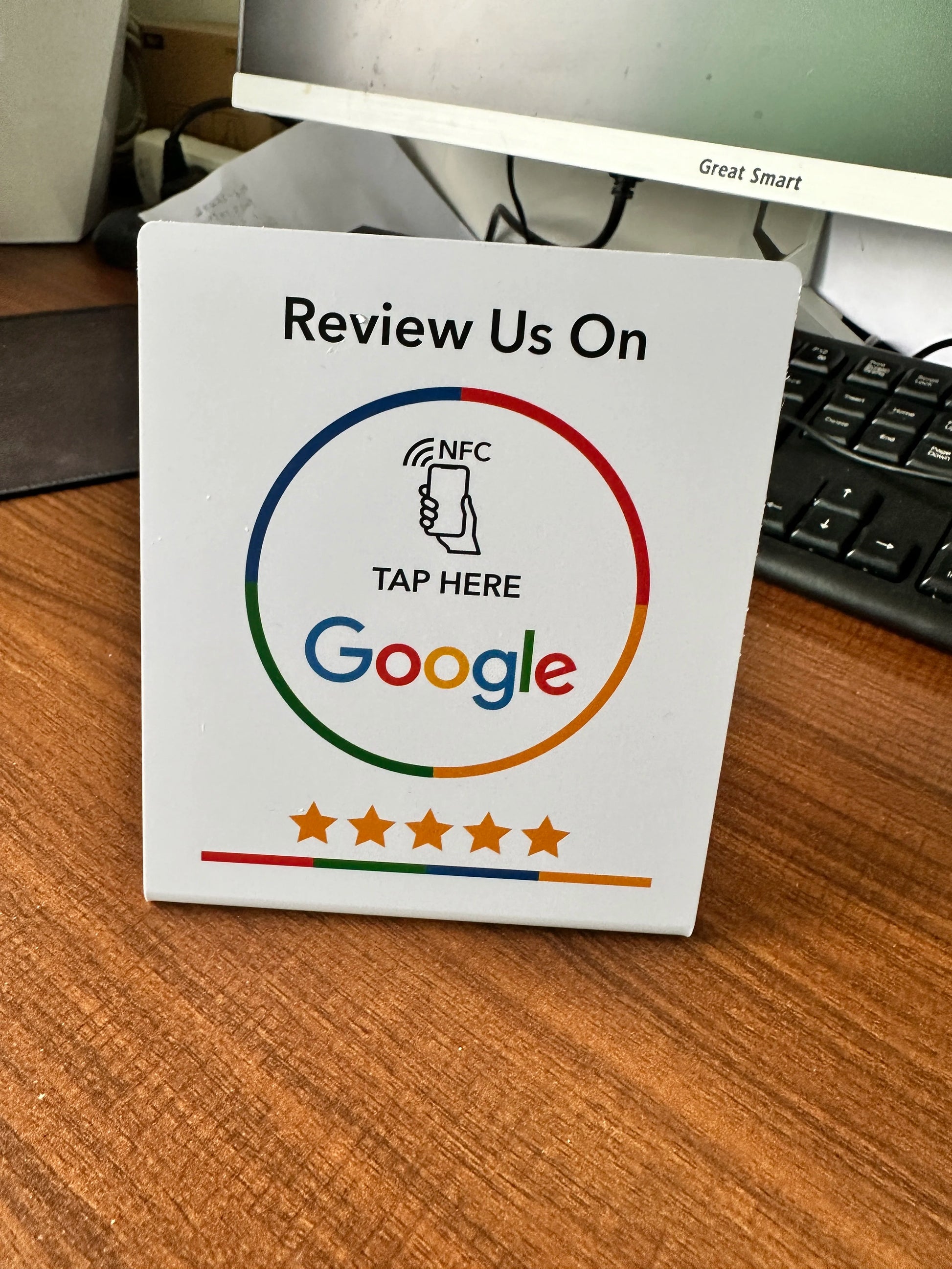 Transform Your Business with NFC 215 Programmable Google Review Acrylic Stickers - Waterproof & Stylish NFC Stand for Customer Feedback