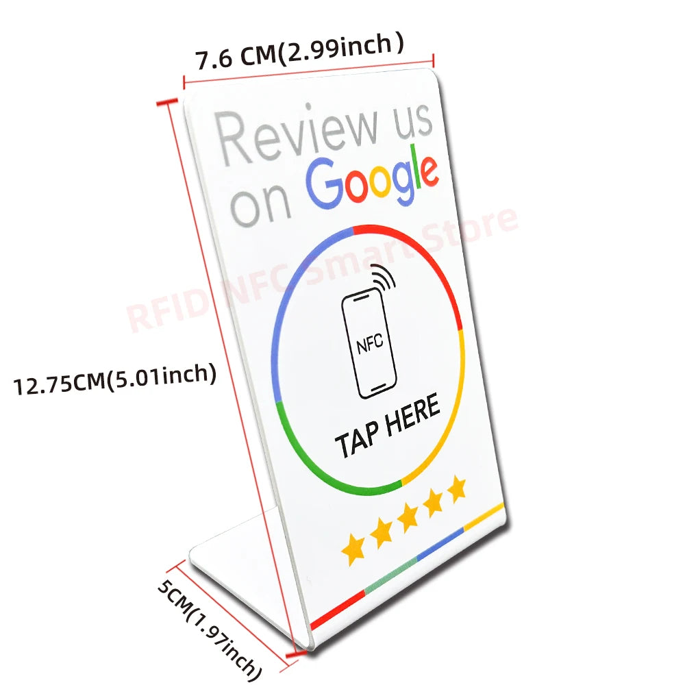 Transform Your Business with NFC 215 Programmable Google Review Acrylic Stickers - Waterproof & Stylish NFC Stand for Customer Feedback