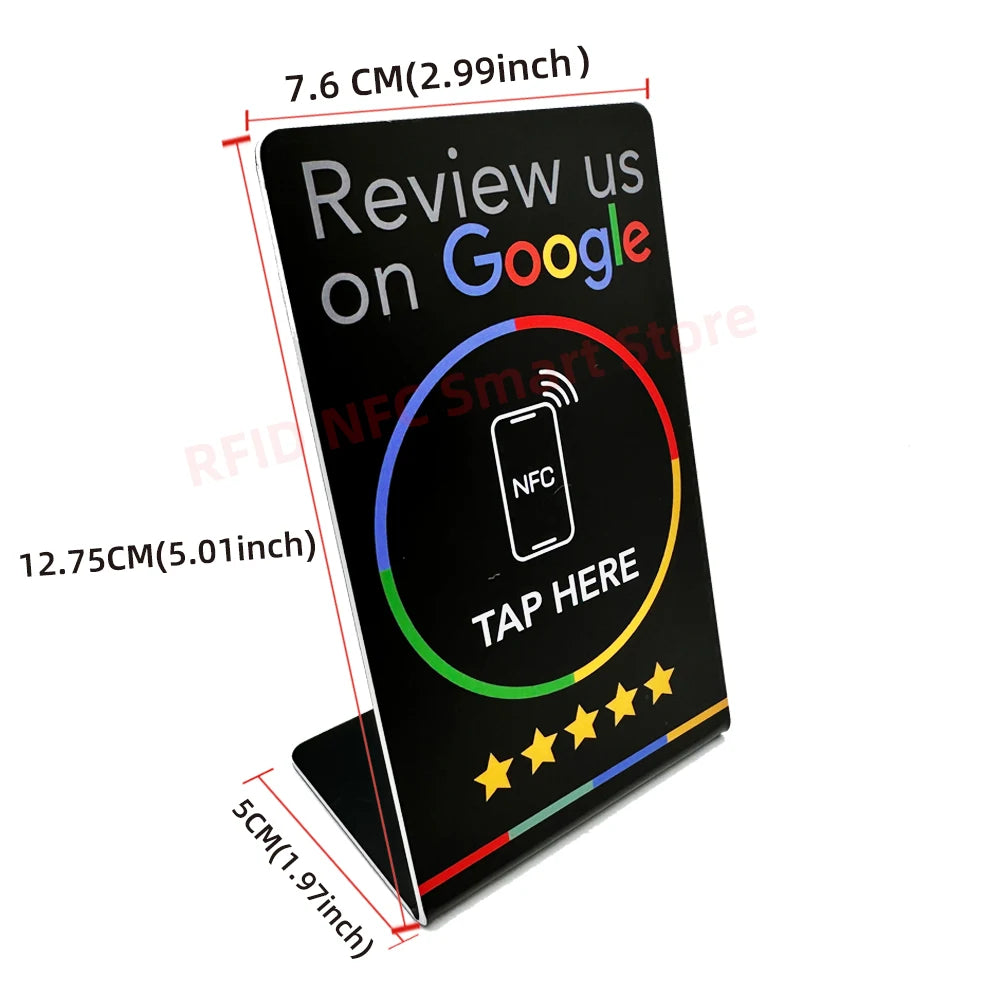 Transform Your Business with NFC 215 Programmable Google Review Acrylic Stickers - Waterproof & Stylish NFC Stand for Customer Feedback